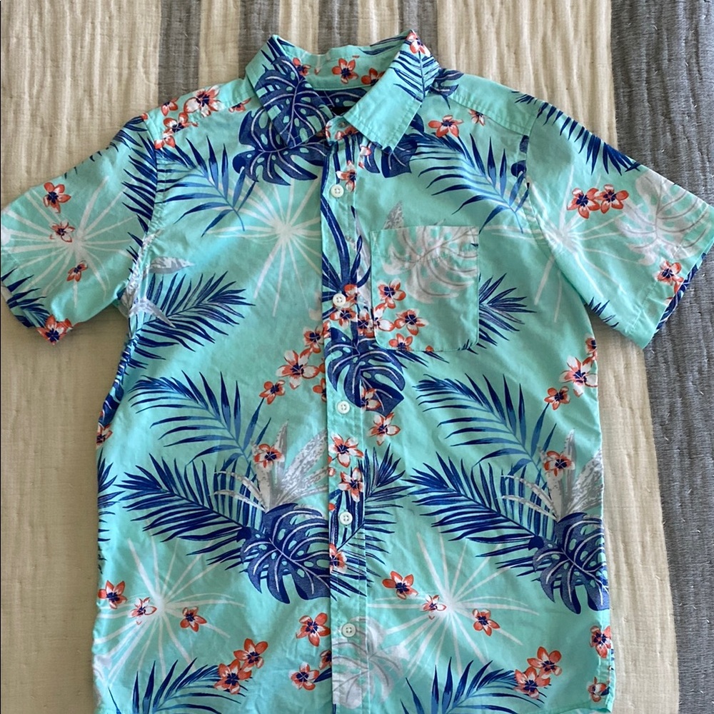 The Children's Place Aqua and Blue Tropical Button Down Shirt